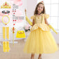 Luzlen Belle Costume For Girls Yellow Princess Dress Up Halloween Birthday Party Cosplay Outfits With Accessories Yellow, 6-7Y(Tag 140)
