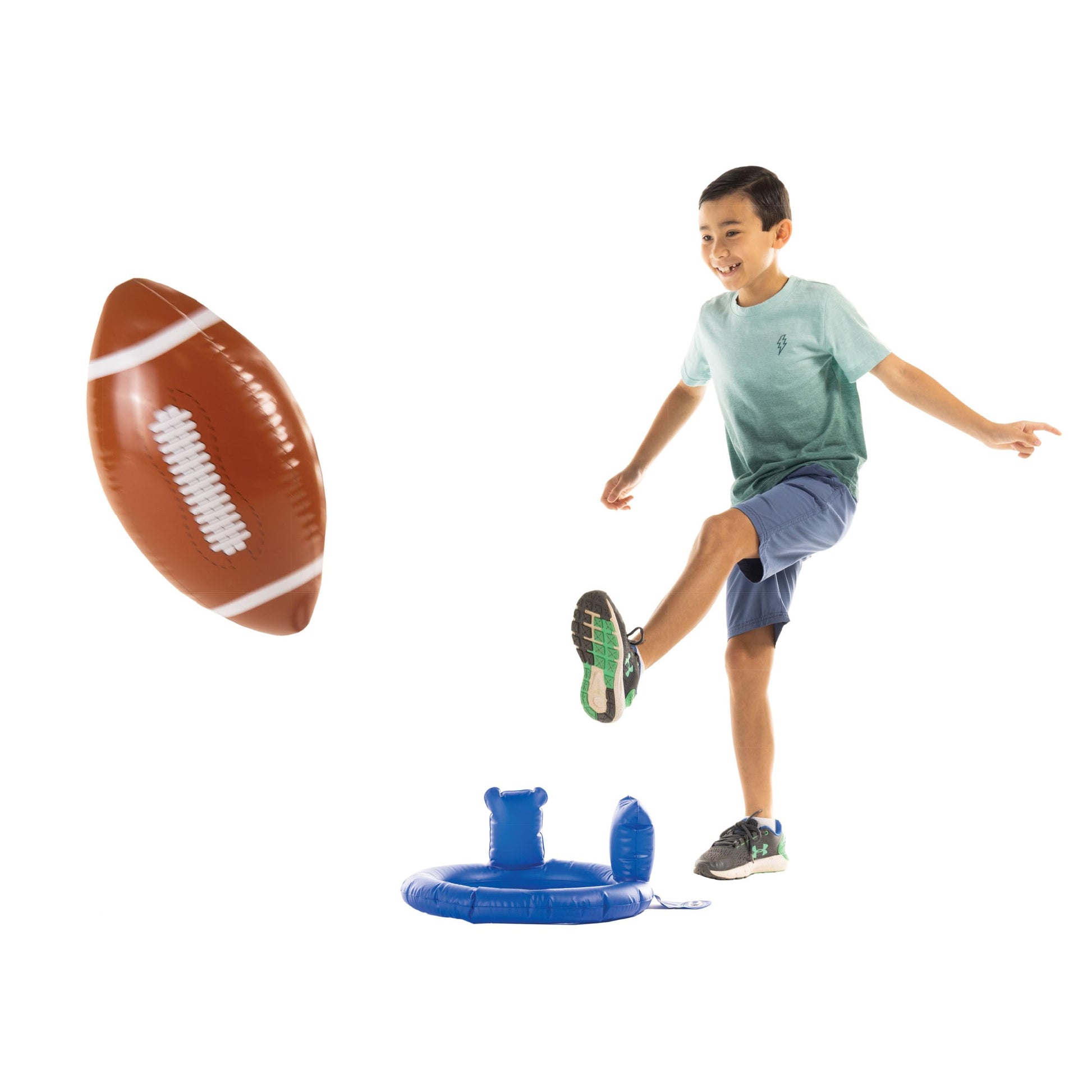 Hearthsong Jumbo Sized Inflatable Football With Kickoff Tee, 23' L X 11' W, Includes Ground Stakes, Ages 3 And Up