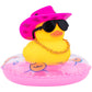 Wonuu Car Rubber Duck, Yellow Duck Decoration Dashboard With Sun Hat Swim Ring Necklace Sunglasses For Car Dashboard Decorations, Black Spots Pink Cowboy Hat-Pink