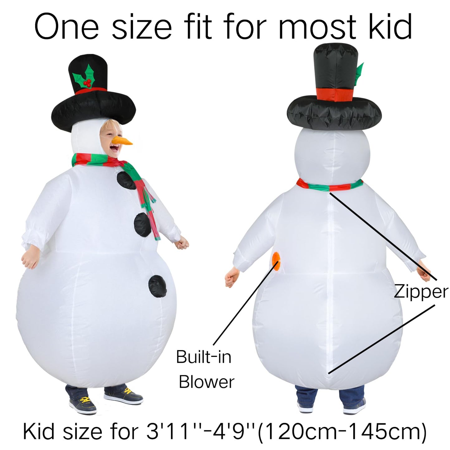 Stegosaurus Inflatable Snowman Costume for Kids - Funny Blow Up Christmas Cosplay - One Size - Polyester - Kid Snowman
