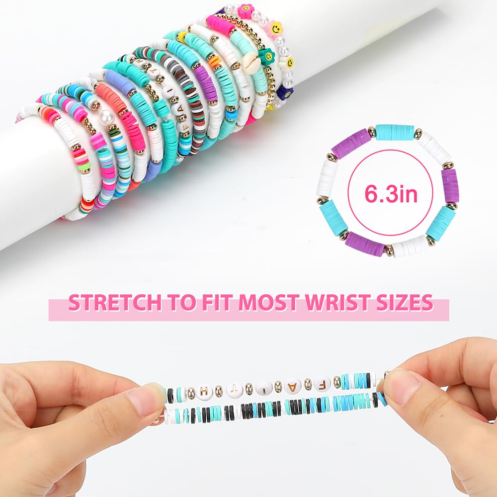 ZZLWAN Preppy Bracelets For Girls Stuff: Stackable Aesthetic Beaded Surfer Bracelets For Teen Girls Gifts Ideas