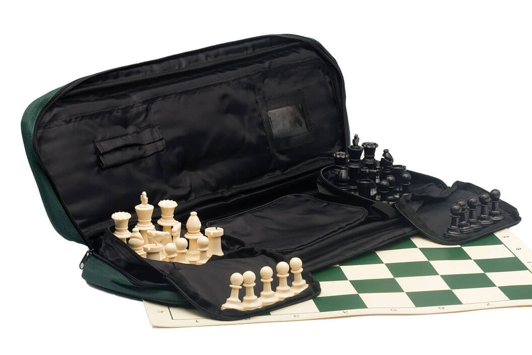 Deluxe Chess Set Combination - Triple Weighted - By Us Chess Federation (Forest Green)