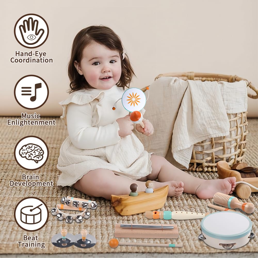 Toddlers Musical Instruments-Baby Montessori Wooden Musical Toys For Toddlers 1-3 Year Old,Kids Percussion Instruments Toy For 1