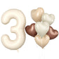 Biapian 40 Inch Cream White Number 3 Balloons, Beige White Large Number 3 Balloons With 18'' Cream Foil Heart Balloons Helium Fo