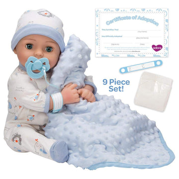 Adora Adoption Babies Collection, 16” Baby Doll With Complete 9-Piece Accessories Includes: Pacifier, Hospital Bracelet, Diaper And More! Birthday Gift For Ages 3+ - Baby Handsome