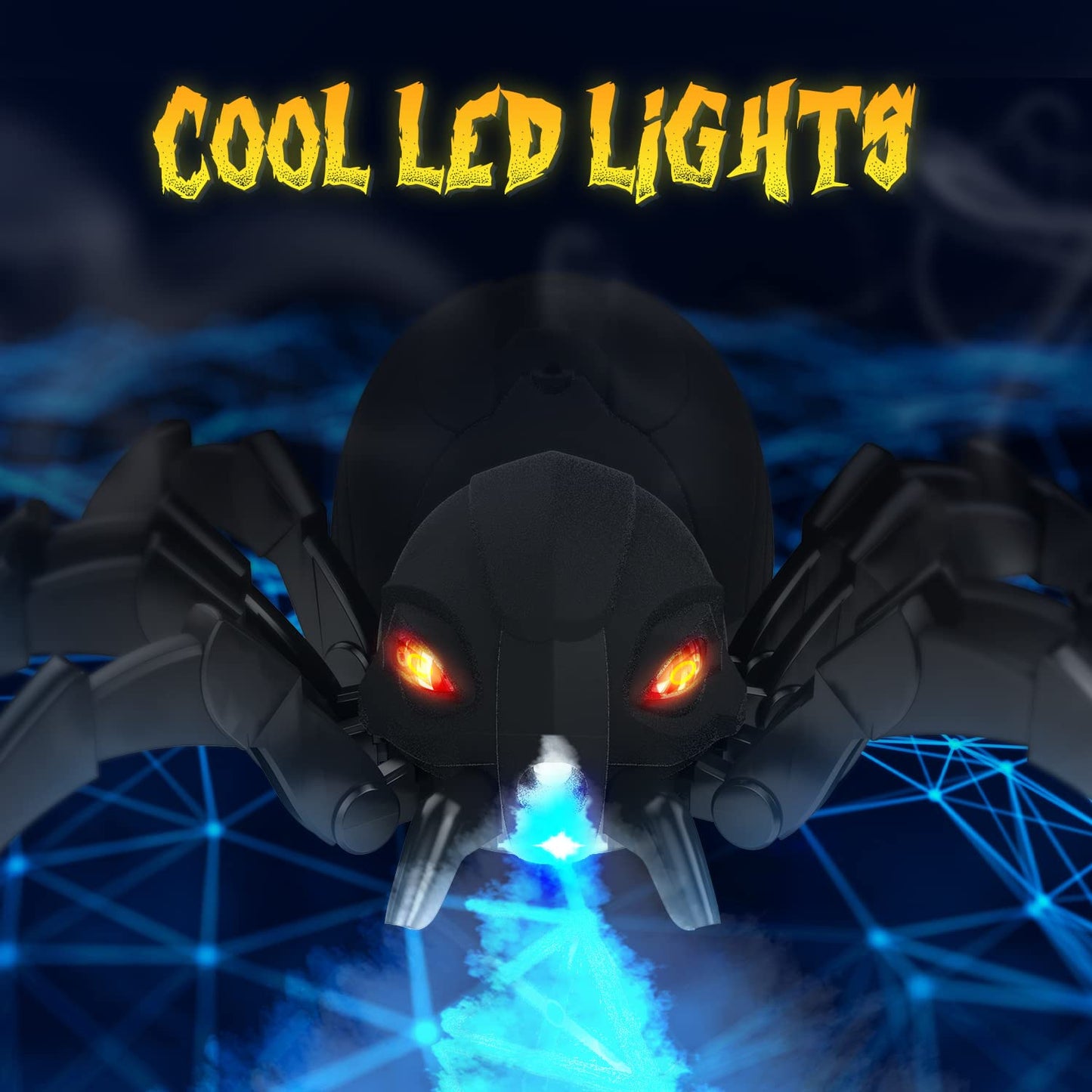 DEERC Remote Control Spider Robot - Black Widow Toy with Spray & Lights, Model DE80-UK4, Perfect for Halloween & Kids' Parties