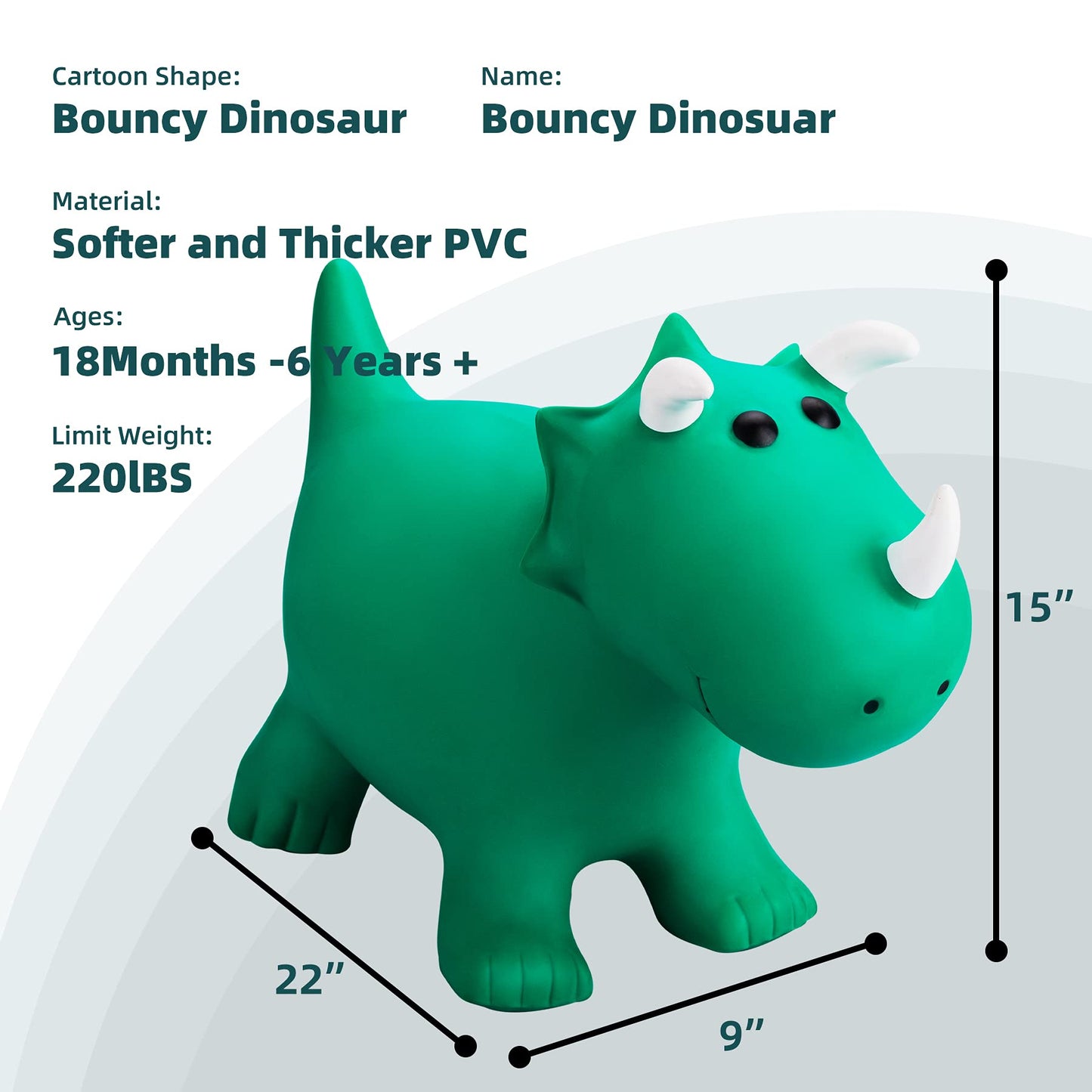 EVERICH TOY Inflatable Triceratops Bouncer, Medium Green PVC Kids Ride-On Hopper for 18 Months to 4 Years Old