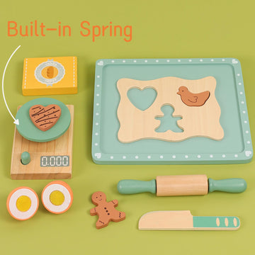 MIKNEKE Wooden Cookie Bake Play Food Set, Montessori Kitchen Accessories for Toddlers, 10*6 in, Cookie Maker