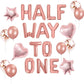 Jevenis Rose Gold Half Way To One Banner Half Way To One Balloons Decorations For Girl 1/2 Birthday Decorations