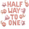 Jevenis Rose Gold Half Way To One Banner Half Way To One Balloons Decorations For Girl 1/2 Birthday Decorations