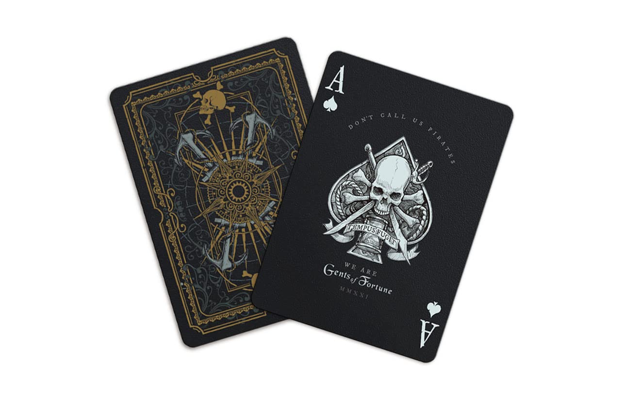 GENT SUPPLY CO. Gents of Fortune Playing Cards - Black Flag Edition, Waterproof, Black PVC Plastic, Multi-Color (Gold, Silver, White, Red)