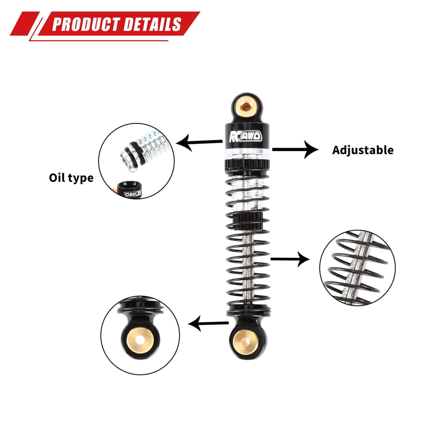 Rcawd 47Mm Scx24 Shocks Oil Type & Body Cilps For Axial 1/24 Scx24 Ax24 Front Rear Shock Series Upgrades Parts Silver