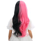 Wavelnm Kids Black Pink Wig With Bangs Child Half Pink And Half Black Wig Long Wavy Curly Wig For Girls Synthetic Wigs With Wig