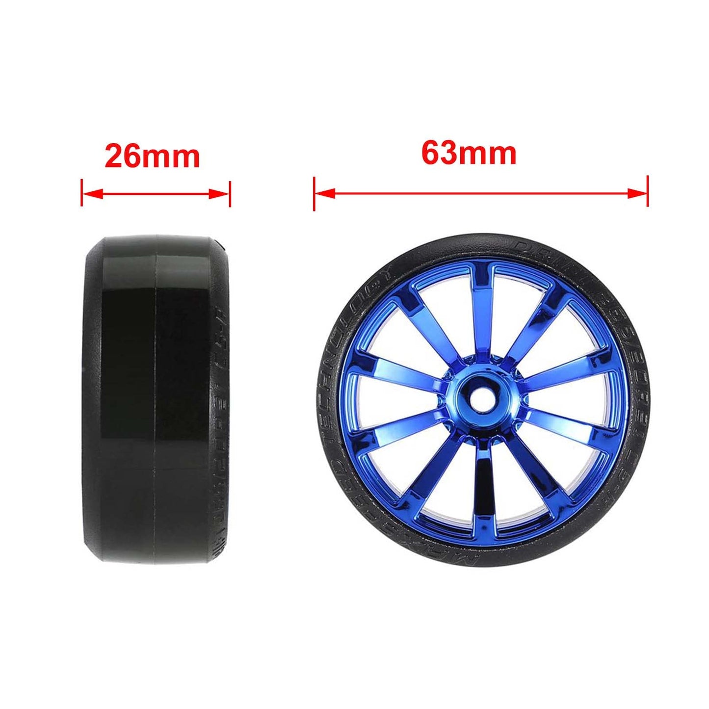 Lafeina Rc Plastic Wheel And Tire Set, 63Mm Hard Tyres For 1/10 Drift Car Hsp Tamiya Hpi Kyosho On-Road Drifting Car (Blue)