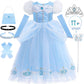 Luzlen Cinderella Costume for Girls Blue Princess Dress for Kids with Puffy Sleeves Halloween Birthday Party Outfit,7-8 Years(La
