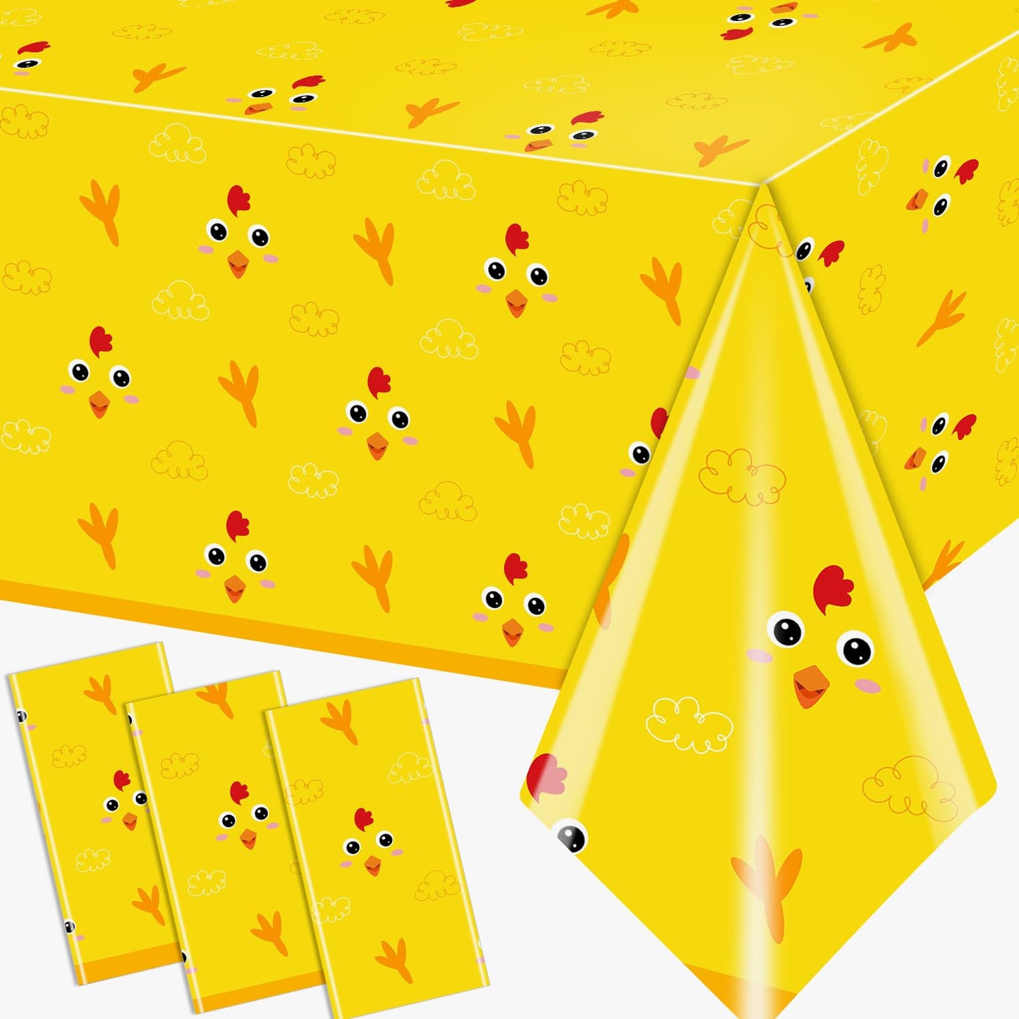 Lenyunge Chicken Birthday Tablecloth Decoration,3pcs Yellow Chicken Farm Birthday Table Covers Supplies for Chick Theme Birth Day Baby Shower Decoration -Like New