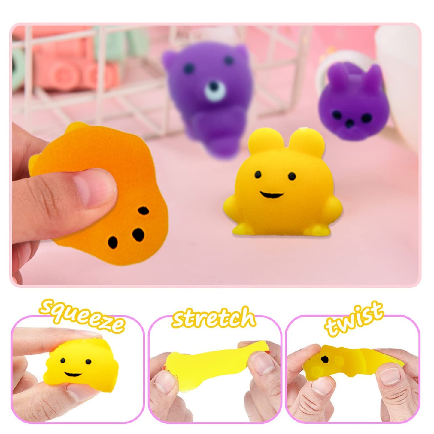 150 Pcs Squishy Toys Mochi Squishy Fidget Toys Kawaii Squishies Stress Relief Toys Party Favors Kids 4- 8 8-12 Claw Machine Priz