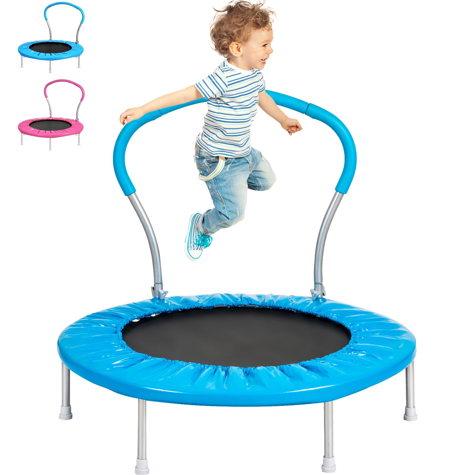 36 Inch Kids Trampoline: Mini Trampoline With Handle Indoor Outdoor Use, Toddler Small Fitness Rebounder