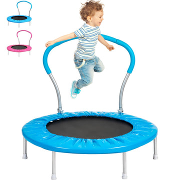36 Inch Kids Trampoline: Mini Trampoline With Handle Indoor Outdoor Use, Toddler Small Fitness Rebounder