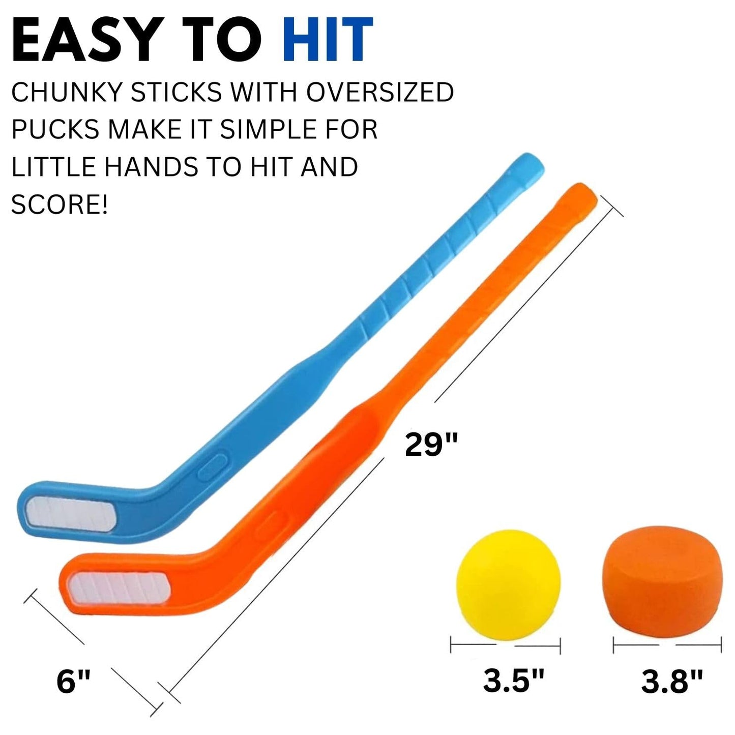 Kids Floor Hockey Stick Bulk Set - 29'' Youth Indoor Toys Sports Starter Set With Large Plastic Pucks And Balls For Toddlers, Ch