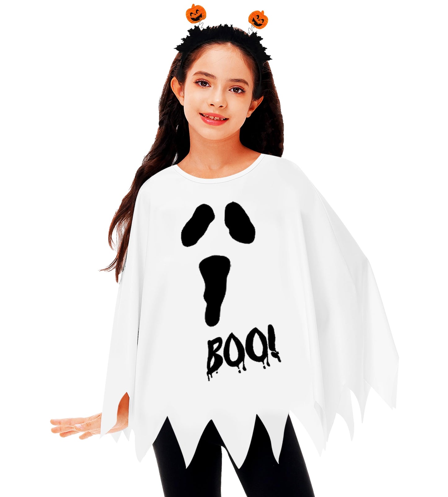 AOBUTE Girls White Ghost Poncho Kids Halloween Cute Cloak Cape Clothes White