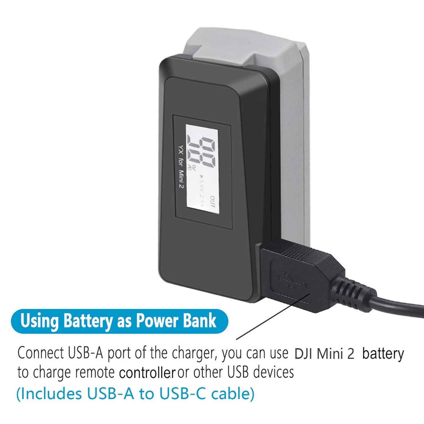 Hanatora USB Battery Charger with Quick Charge 3.0 for DJI Mini 4K/2/Mini SE/2 SE Drone,Indicator Display Raqid Charging Hub Acc