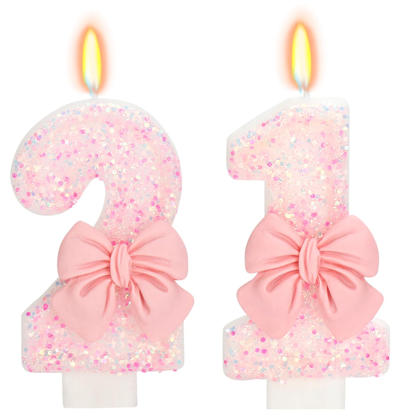 ElekFX 21st Birthday Candles for Cake, Pink Bow Number Cake Candles, 2.76 inch Number Happy Birthday Candle, Cake Topper Decorat