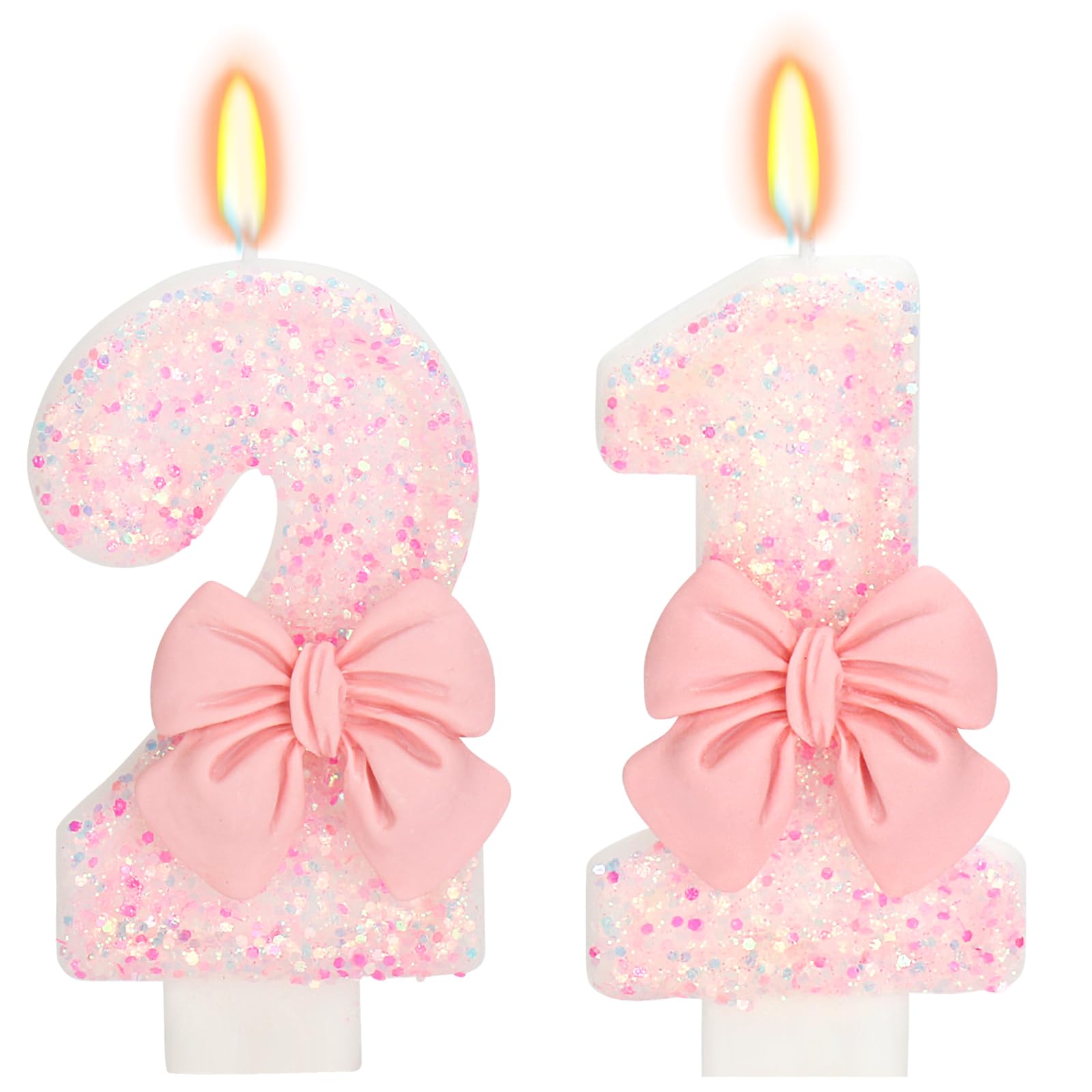ElekFX 21st Birthday Candles for Cake, Pink Bow Number Cake Candles, 2.76 inch Number Happy Birthday Candle, Cake Topper Decorat