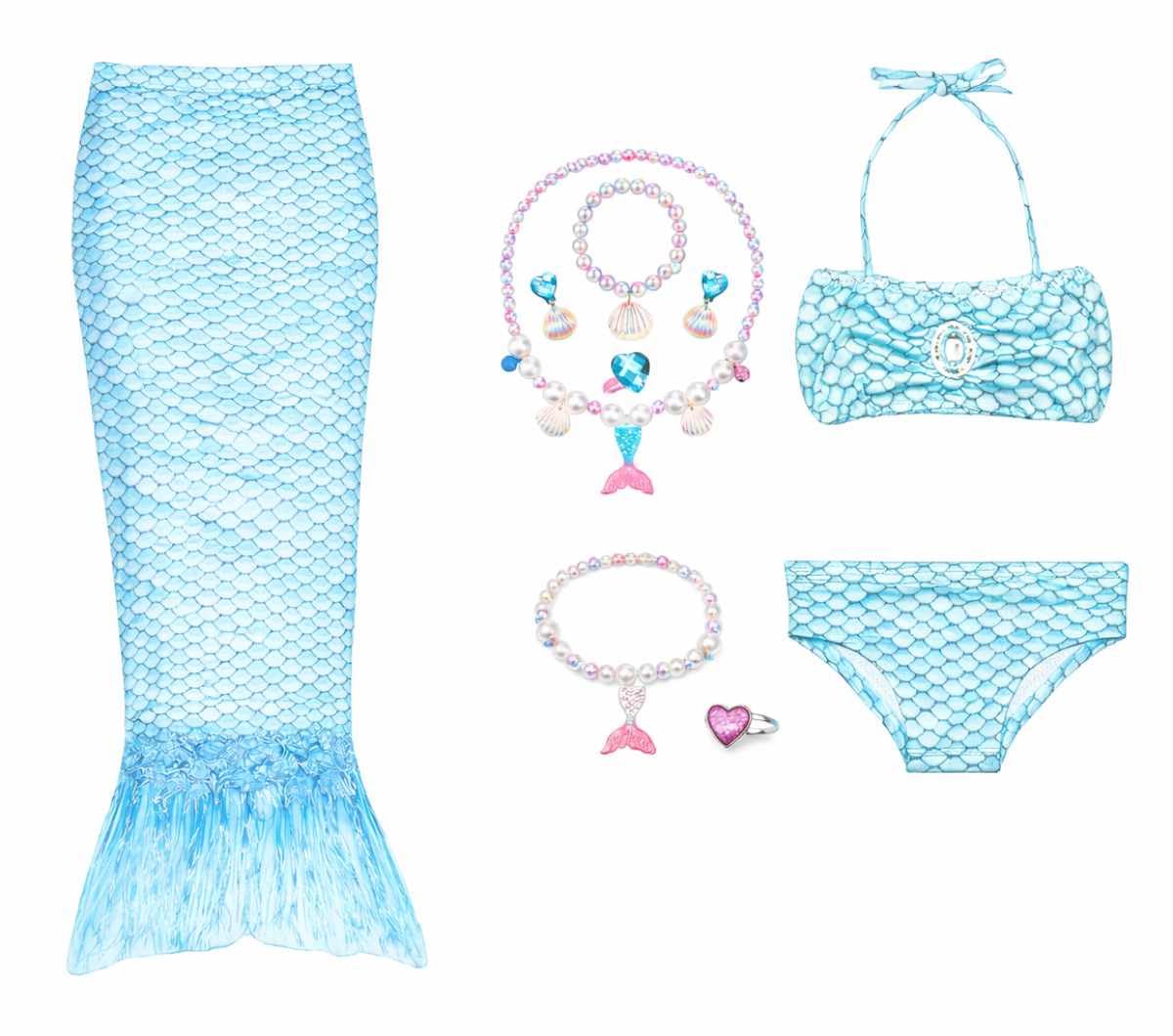 FancyDressWale Girls Fancy Dress Costume Set with Skirt, Top, Bottom & Accessories | Kids Party & Role Play Outfit (Blue, 810 Y