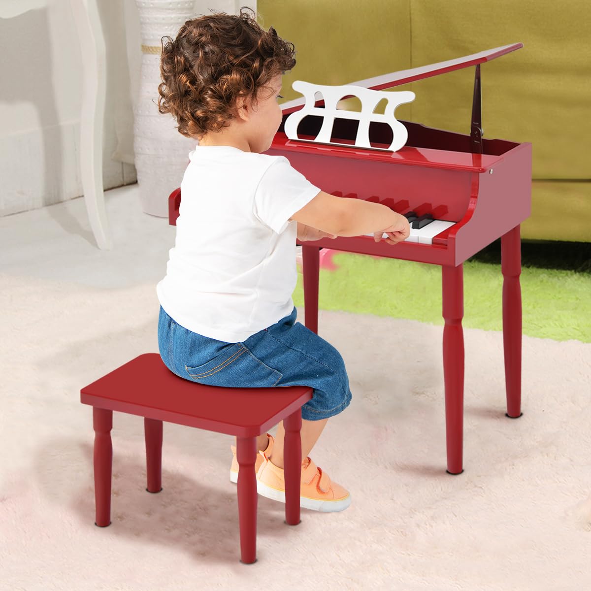 Honey Joy Classical Kids Piano, 30-Key Mini Piano With Music Stand And Bench, Wooden Musical Instrument Toy With Lid & Music Rac