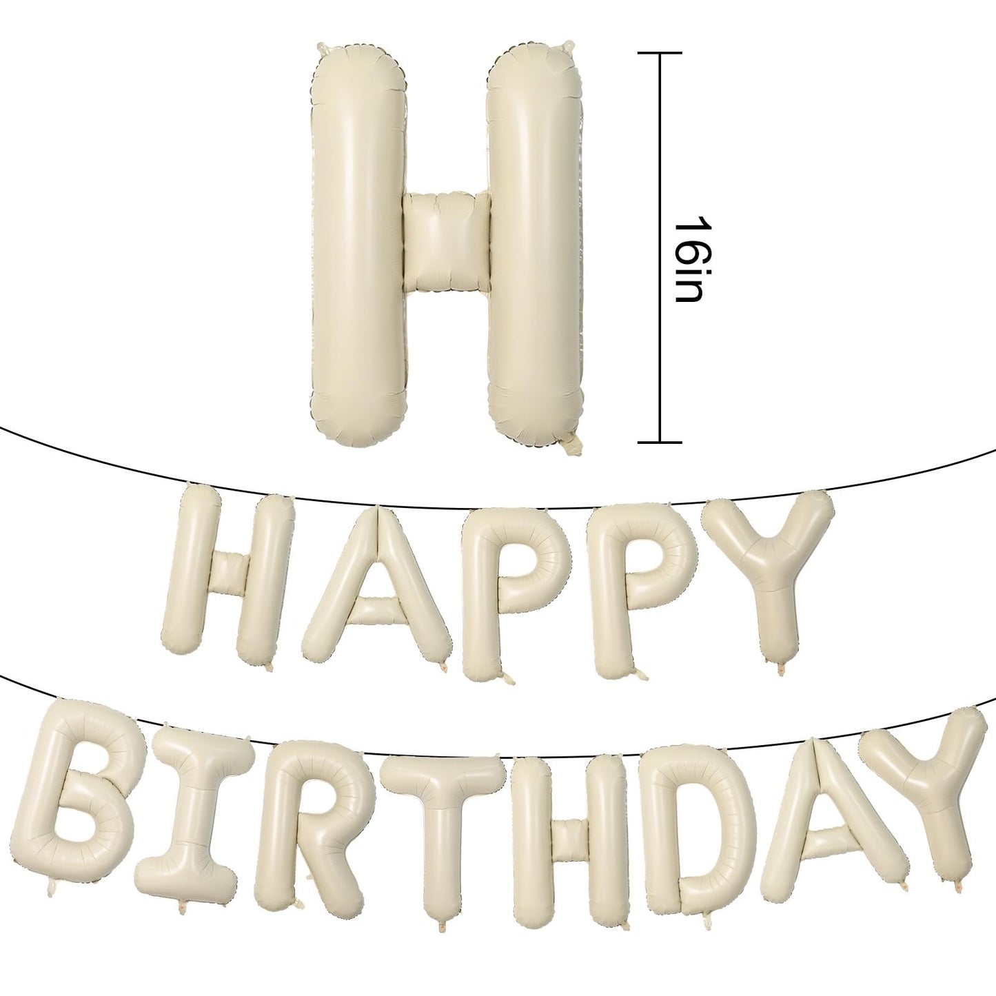 Happy Birthday Balloons Banner Beige,16 Inch Cream White Mylar Foil Letters Birthday Sign Banner Bunting For Boys Girls Men Wome