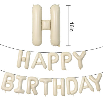 Happy Birthday Balloons Banner Beige,16 Inch Cream White Mylar Foil Letters Birthday Sign Banner Bunting For Boys Girls Men Wome