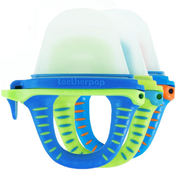 Teetherpop Fillable Silicone Teether - 3-Pack Blue Set for Babies, Freezable Breastmilk Popsicle Molds with Spill-Proof Sippy Slits
