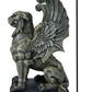 Ebros Gift Muscular Stoic Lion Gargoyle With Griffin Wings Crouching On Pedestal Decorative Statue 6.5' Tall Medieval Cathedral Castle Rooftop Gothic Figurine