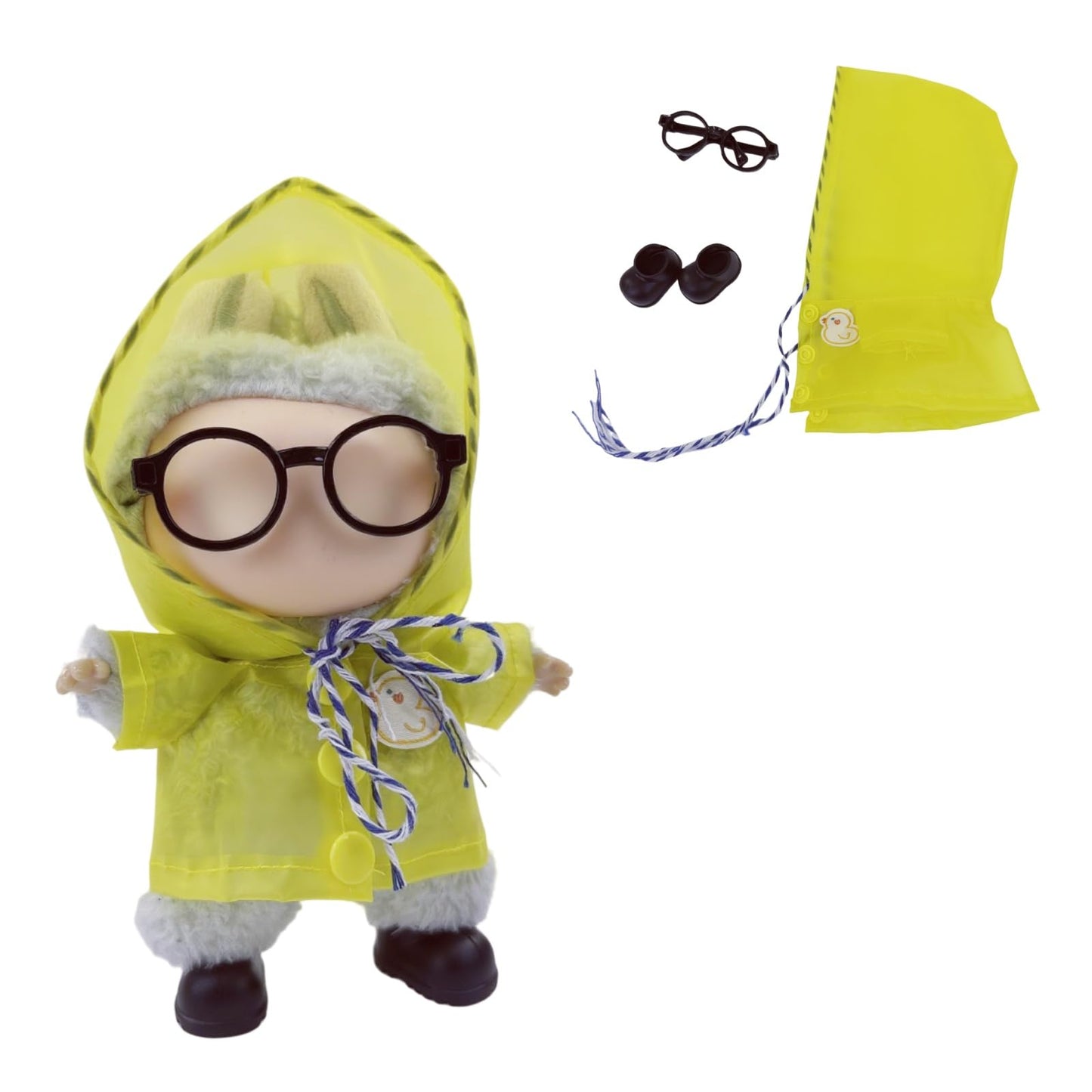 17cm Doll Clothes Set  Stylish Yellow Raincoat Doll Outfits with Black Shoes  Black Glasses (No Dolls)