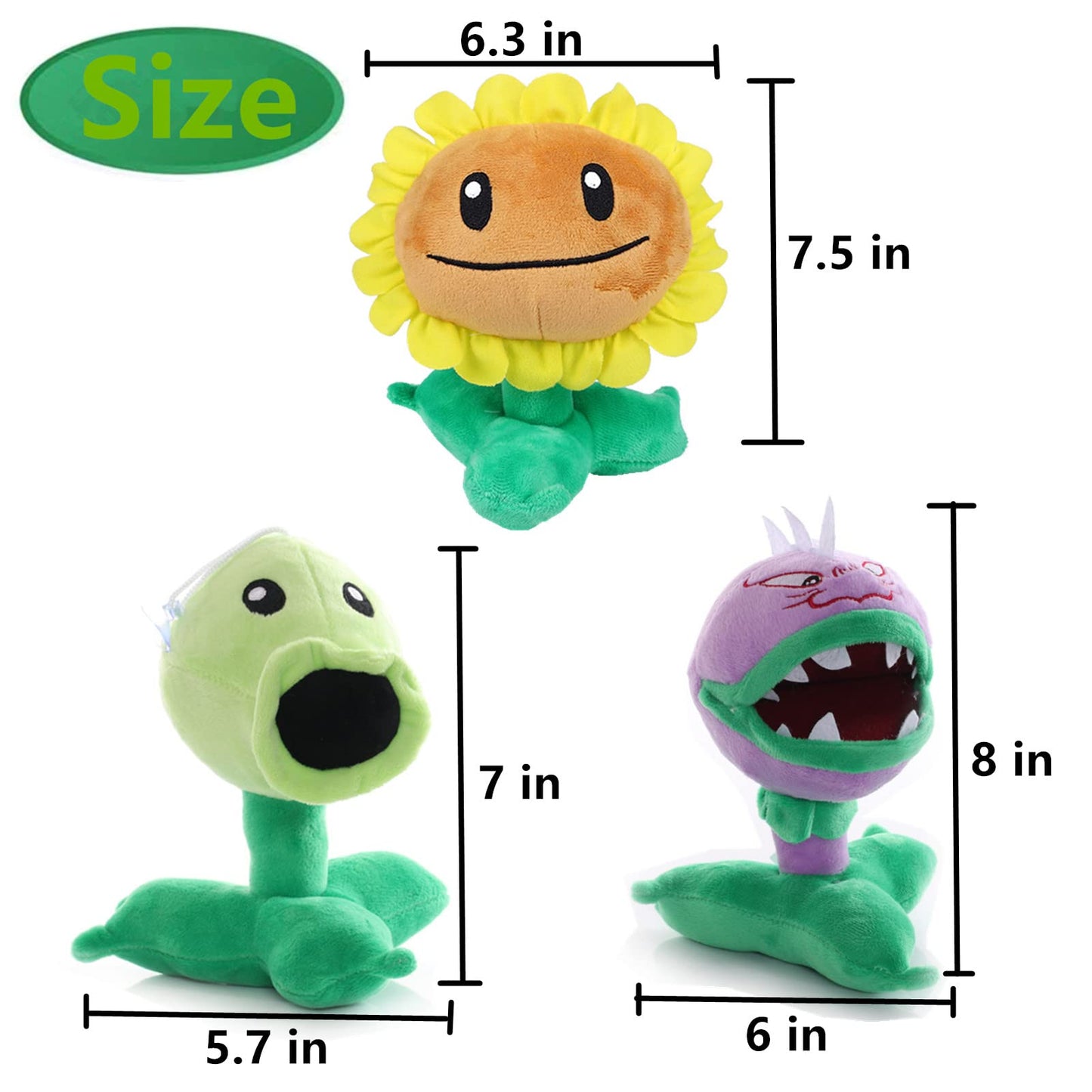Jhesao 3 Pcs Pvz Plush Zombies Plants Sets Toy Peashooter, 1 2 Stuffed Soft Chomper Doll, Sunflower Pvz Figure Doll New