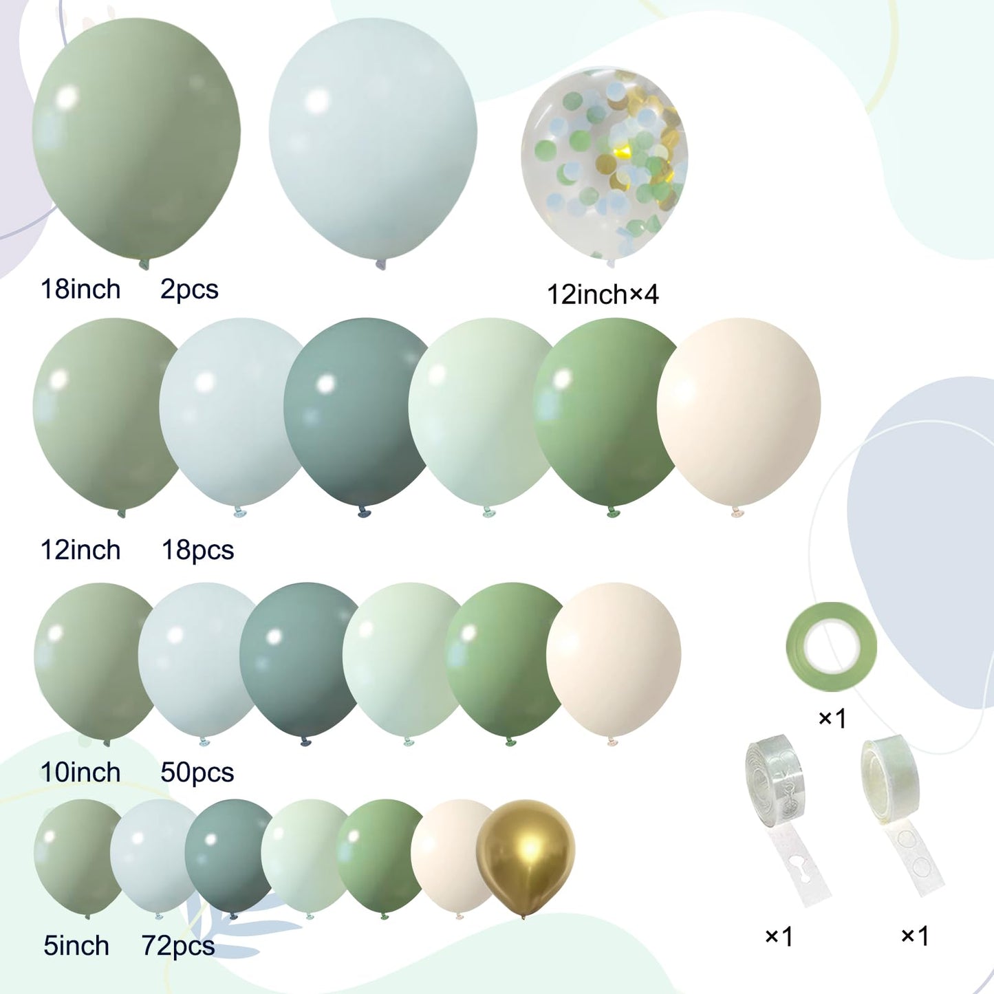 Ilafm 150Pcs Dusty Blue Green Balloon Garland Arch Kit, Ash Mist Green Haze Fog Blue Sand White Gold Balloons For Baby Shower Ju