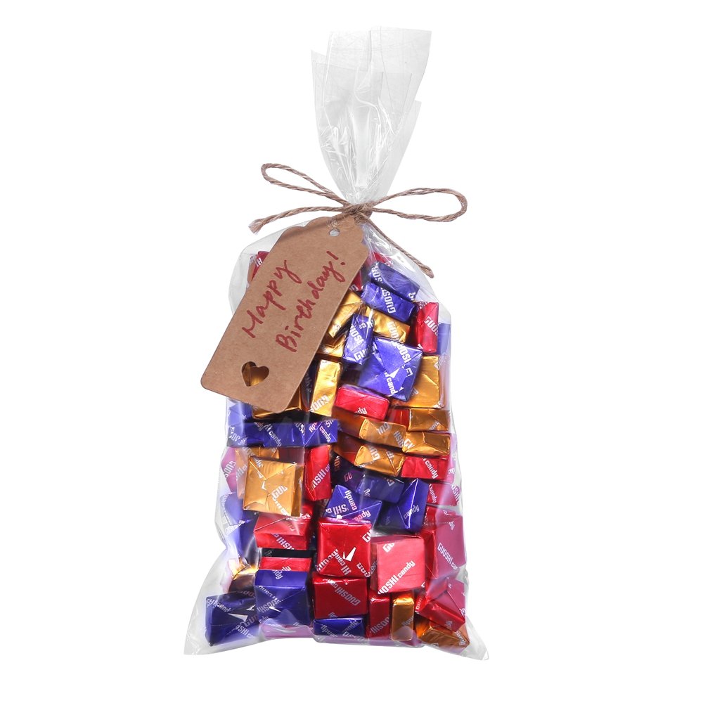 200 Clear Treat Bags 5x11 with Twist Ties 6 Mix Colors - 1.4mils Thickness OPP Plastic Poly Gift Bags (5 x 11)