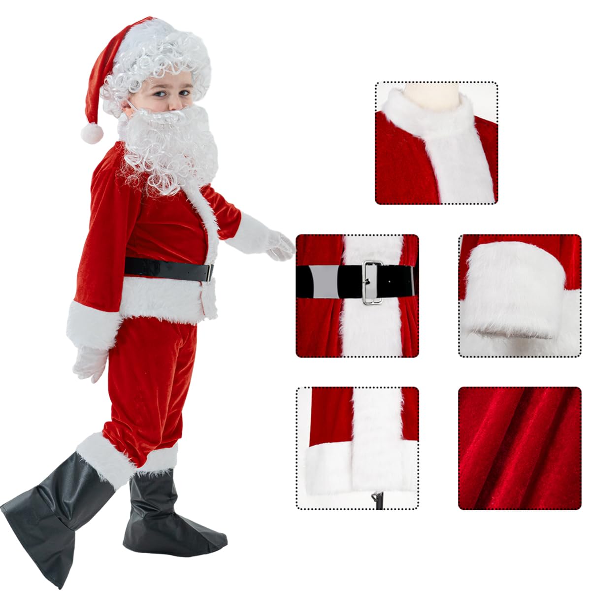 Nsddm Boys Santa Costume Christmas Costumes Santa Claus Cosplay Party Suit For Boy Kids Children 9Pcs (Small), Red