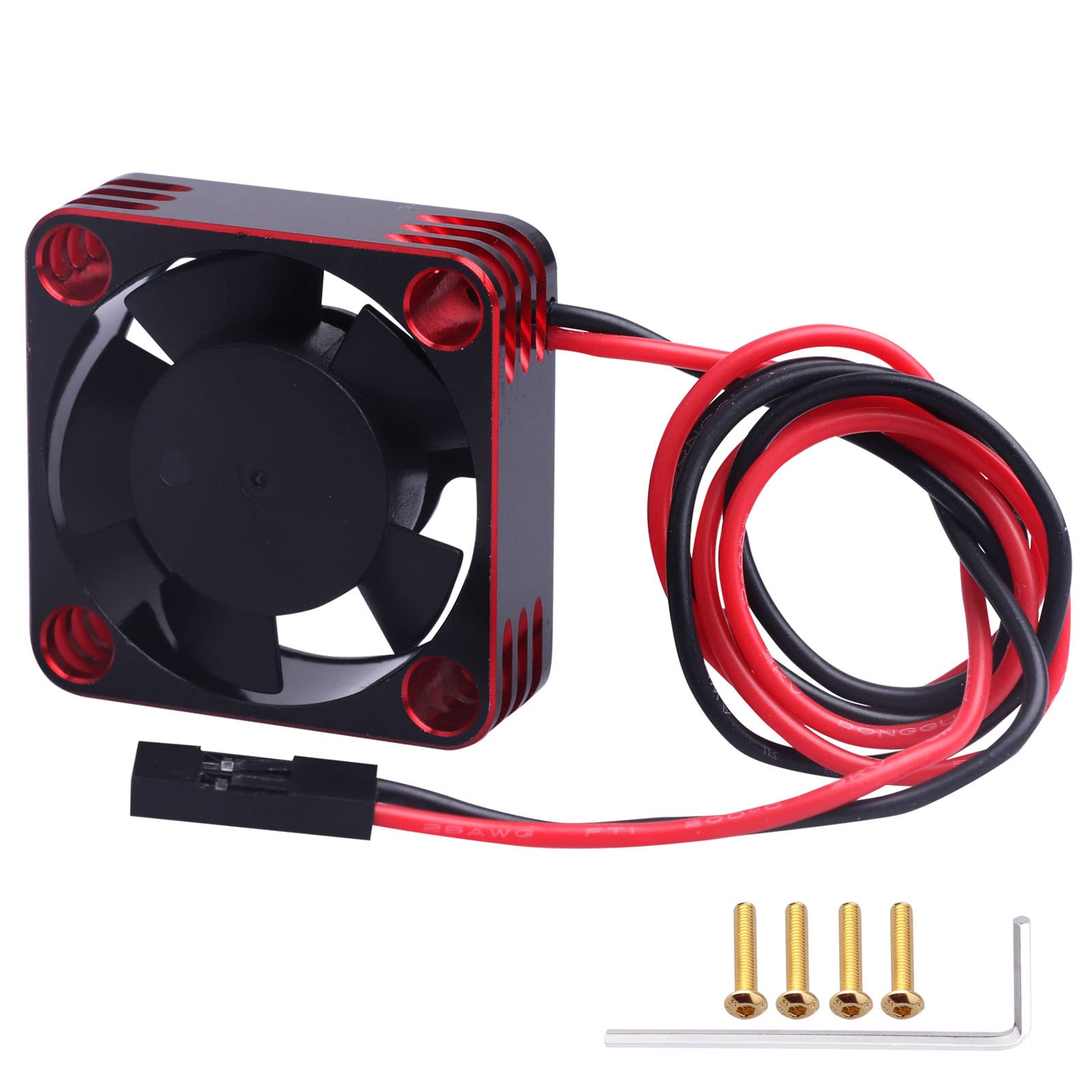 AllinRC RC Motor Fan 30mm RC Motor Heatsink ESC Cooling Fan for 1/8 1/10 1/12 RC Car 540 550 Brushless Motor (Black-Red)