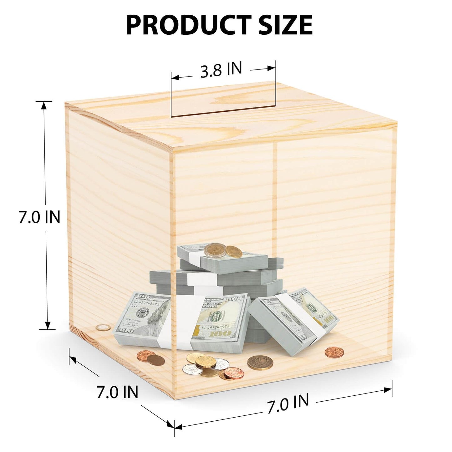 Hchangen Wooden Piggy Bank For Adults Real Money Natural Wood Money Box, Can Only Save The Piggy Bank That Cannot Be Taken Out (Natural, 7Inches)