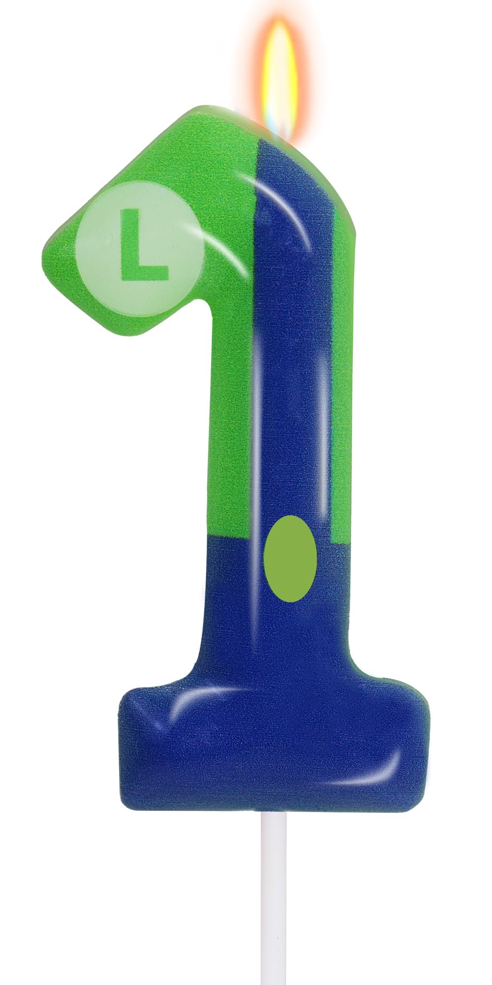 Green Blue 1st Birthday Candle for Boys Girls - Birthday Party Cake Decorations, Number 1 Cake Topper, Cartoon Game Themed Party