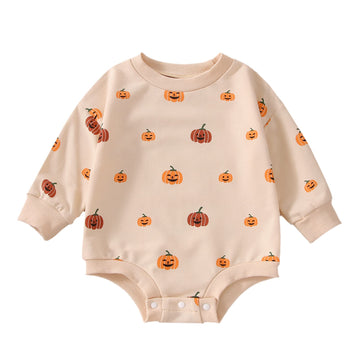 Fybitbo Halloween Baby Girl Boy Clothes Pumpkin Romper Sweatshirt Onesie Long Sleeve Bodysuit Top Fall Winter Outfit (Halloween Romper,18-24 Months)
