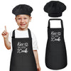 XLSXEXCL Kids Apron and Chef Hat Set, Kiss The Little Cook    Apron Adjustable Child Apron Chef in Training Funny Apron with 2 P