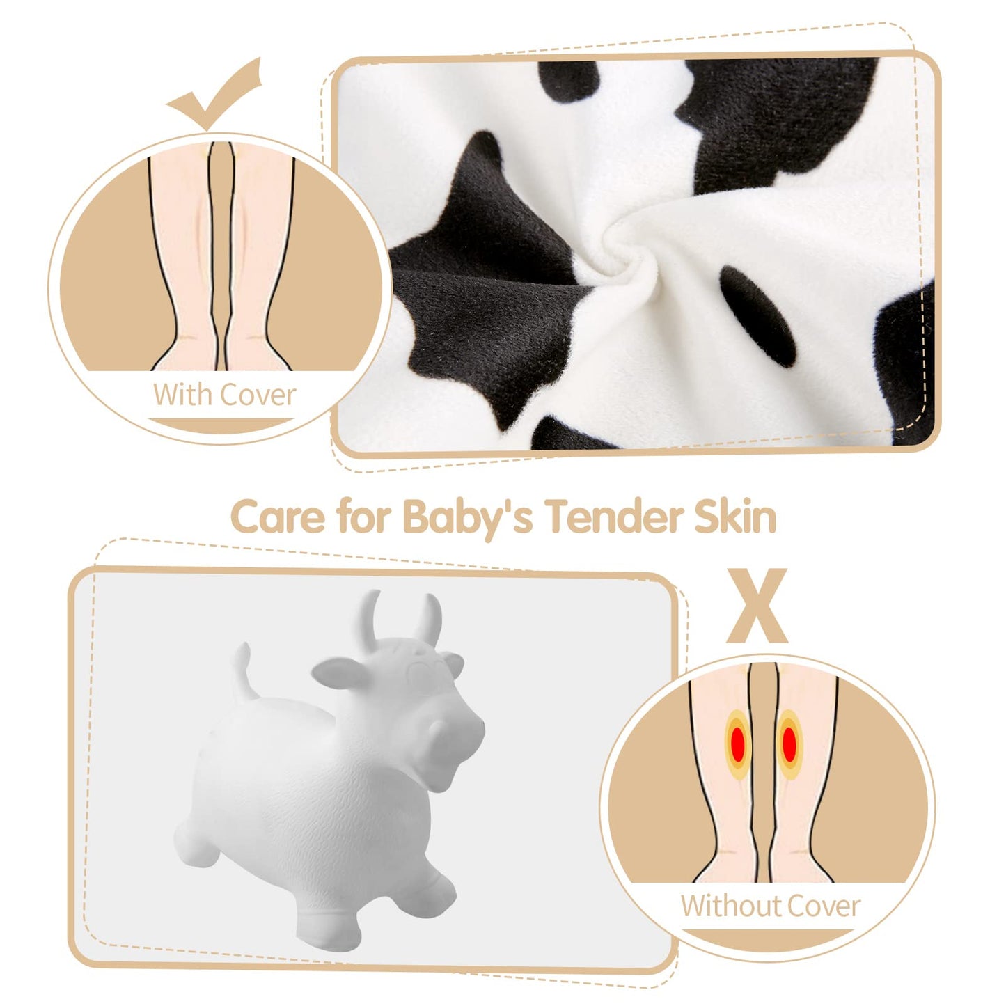 Inpany Bouncy Cow Farm Animal Hopper Toys, Toddler Plush Bouncing Inflatable Bouncer, Ride On Hopping Horse, Indoor Outdoor Cowb
