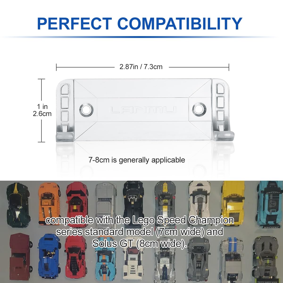 Lanmu 12 Pcs Collectible Car Wall Mount Compatible With Lego Speed Champion Series Car Standard Size And Solus Gt, Clear Wall Display Vertical For Wheels Wide 2.75'' - 3.15'' (7-8Cm)