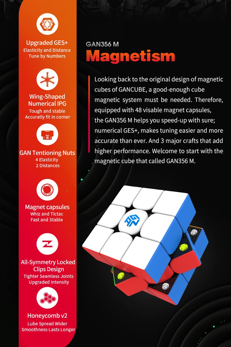 Funnxyz Gan 356 M, 3X3 Magnetic Speed Cube Stickerless Gans 356M Magic Cube Gan Cube (Lite Ver. 2020, No Extra Ges)