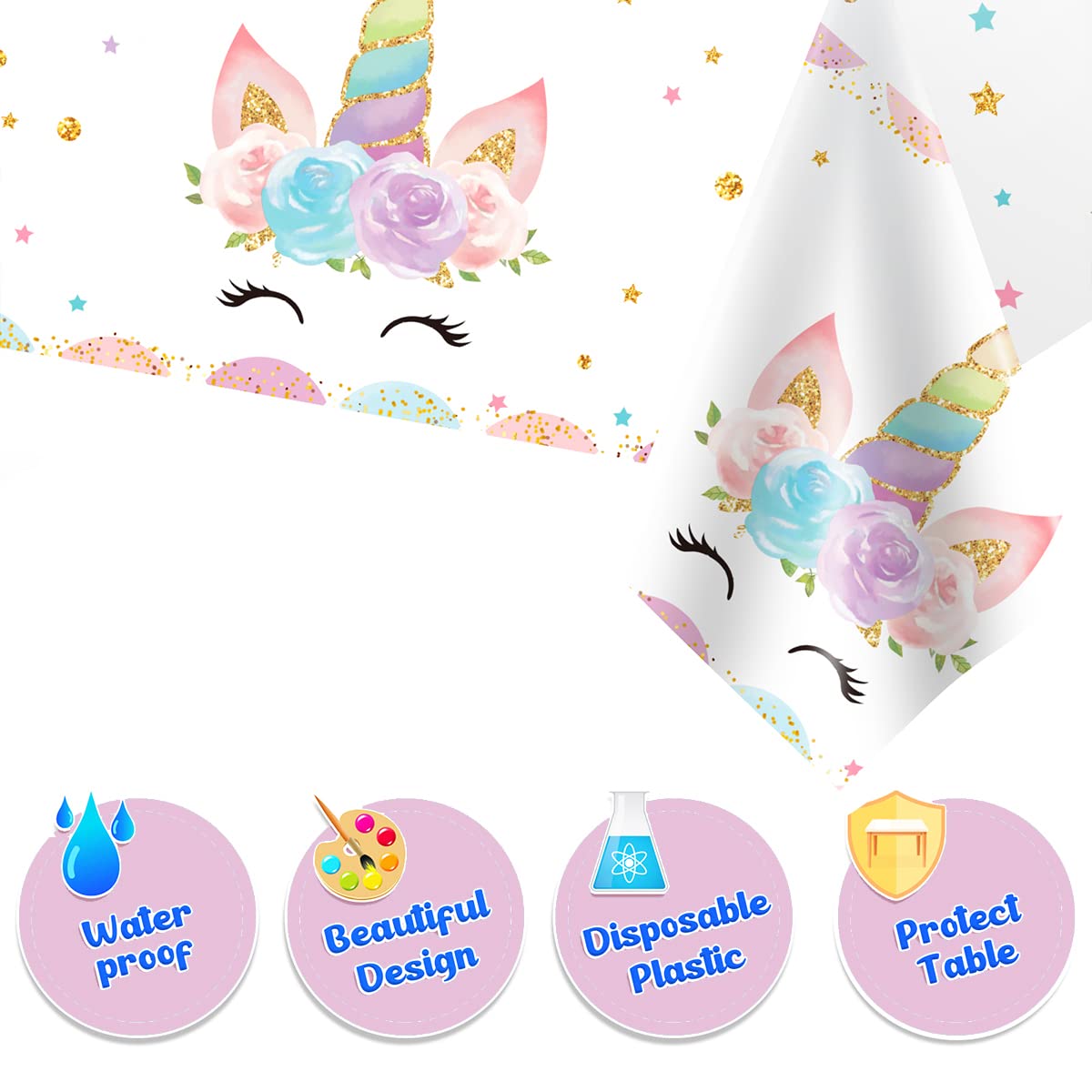 Daiuni 1Pcs Unicorns Party Tablecloths For Birthday Party Decoration, Plastic Disposable Rectangle Party Table Covers For Kids G