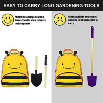 Pomiku Kids Garden Tools, Rake And Shovel Set, 7 Pieces Gardening Tools For Yard, Beach, Camping Play, Outside Toys For Kids Age
