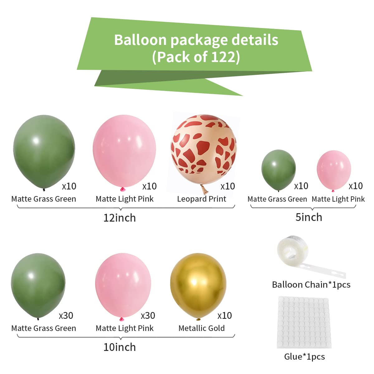 Sage Green And Pink Balloon Garland Arch Kit, 122Pcs Pink Sage Green Metallic Gold Balloons Leopard Print Balloons For Jungle Bi